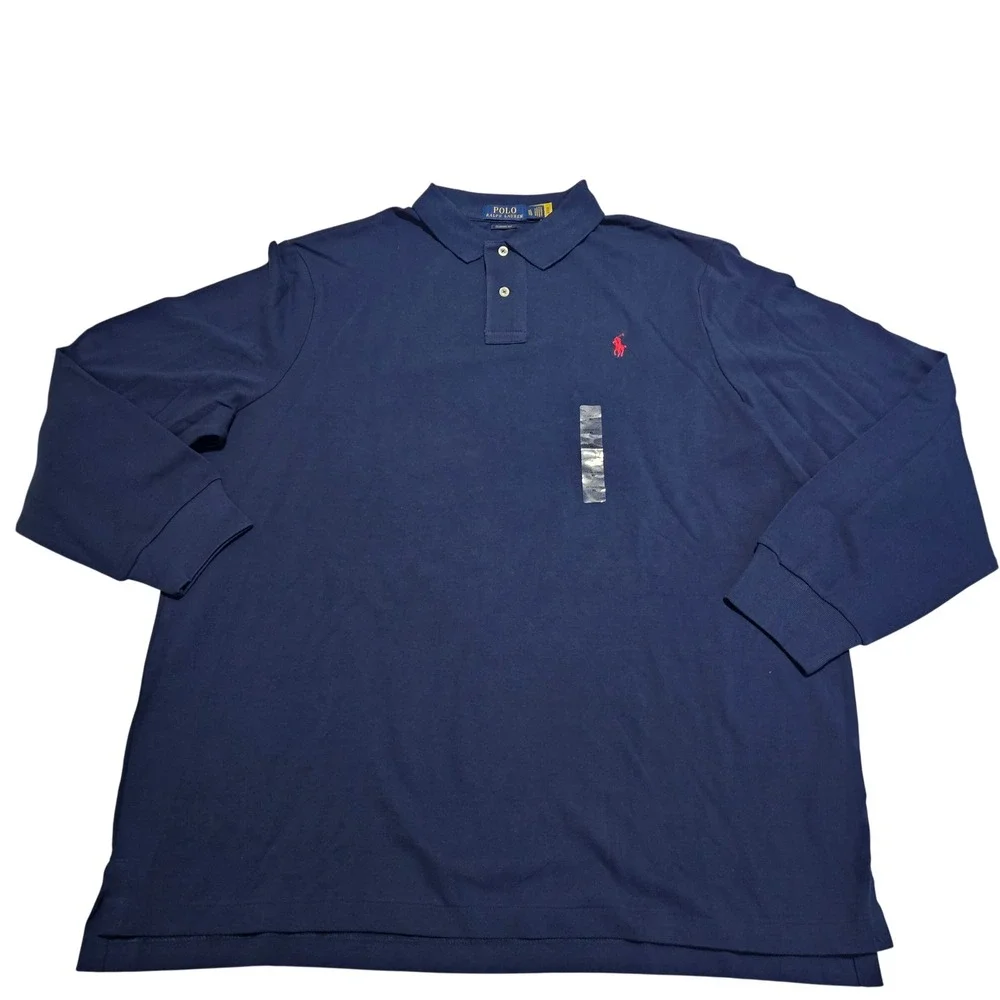 Polo Ralph Lauren Mens XL Navy Blue Long Sleeve Classic Fit Mesh Polo Shirt NWT